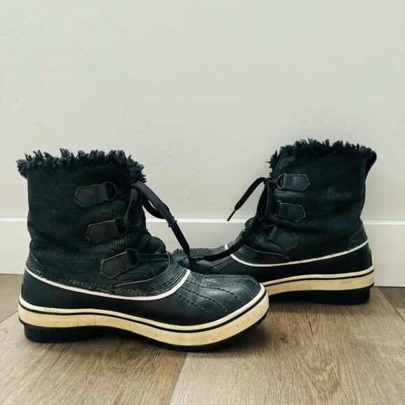 Sorel Tivoli Black lined Winter mini short lace up Boots woman’s 7 - Picture 6 of 10